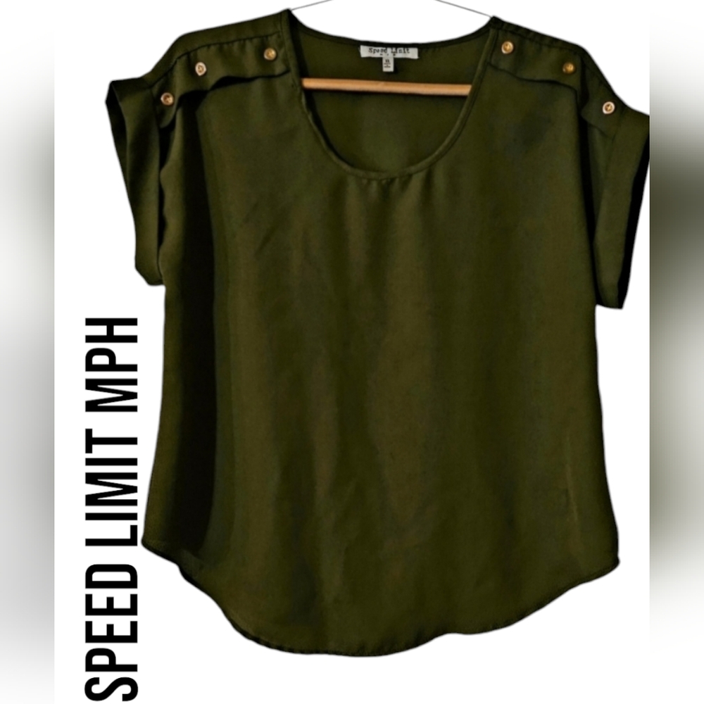 Women's Pullover Short Sleeve Blouse, Olive Green- XL
